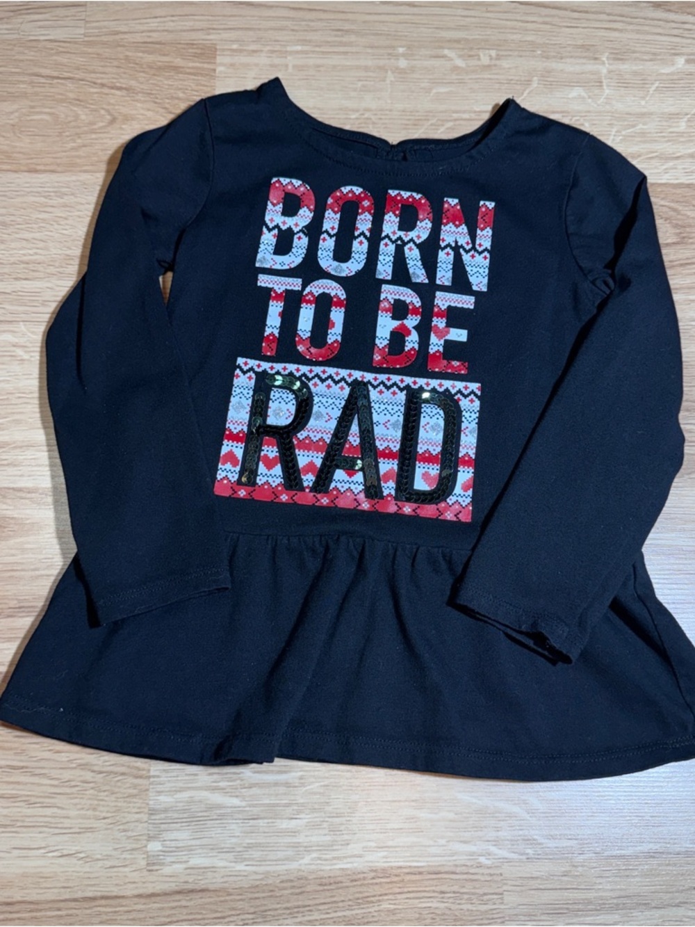 Kids Black Long-Sleeve 'Born to Be Rad' Graphic Tunic
